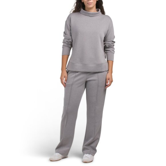 RBX Graphite Grey Heather Cowl Neck Long Sleeve Top And Wide Leg Pants Set - Picture 1 of 2